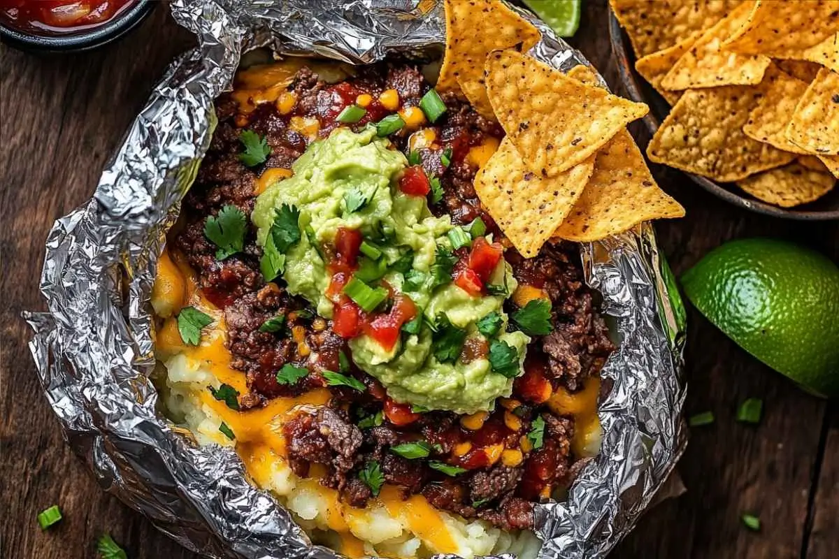 Fully garnished Papas Locas with toppings